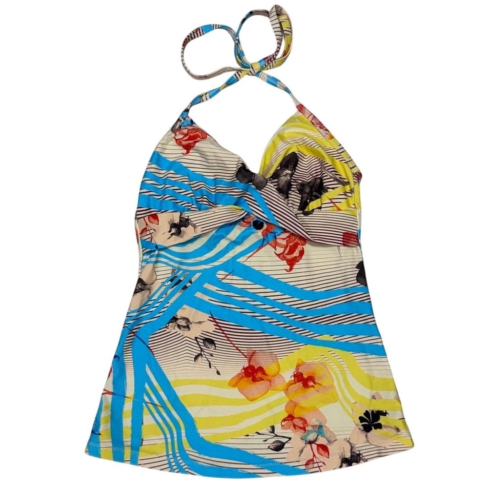 Hapari Tankini Top Womens XS Multicolor Abstract Floral Stripe Halter Swimwear